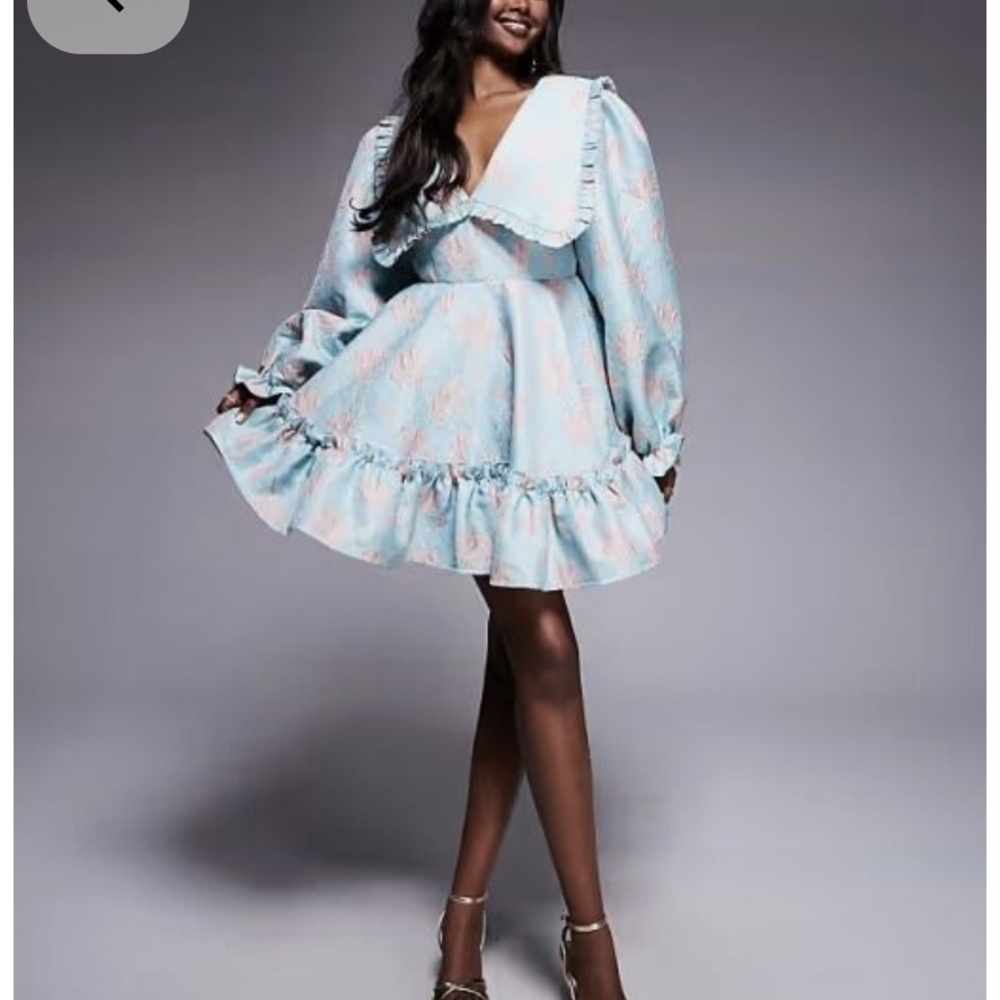 ASOS LUXE Light Blue and Pink Long Sleeve Dress